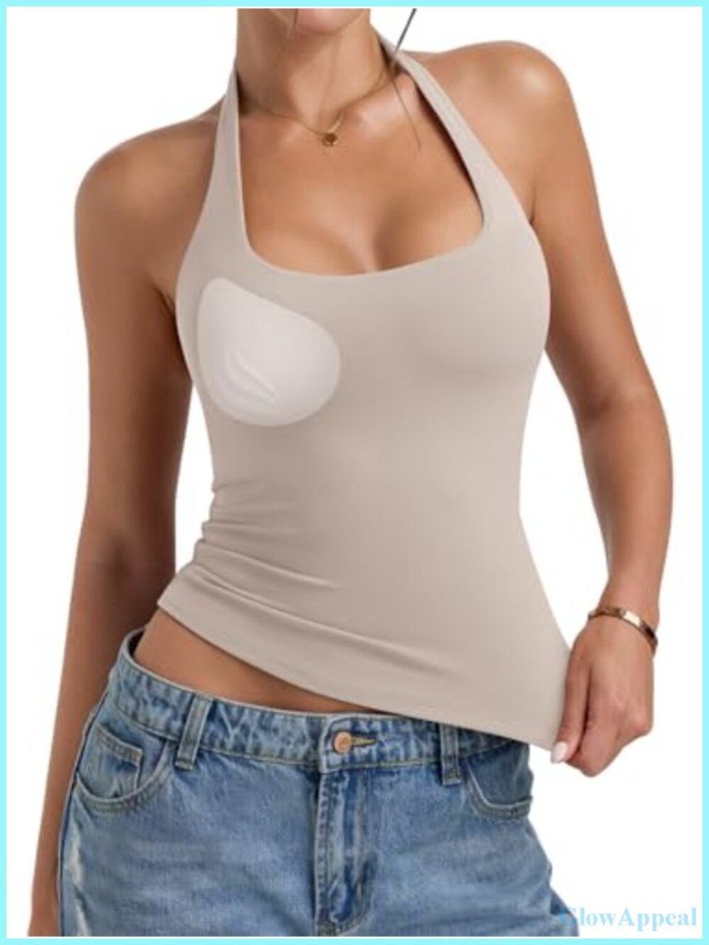 PINKMSTYLE Womens Padded Halter Tank Top Built in Bra Backless Sleeveless Y2K